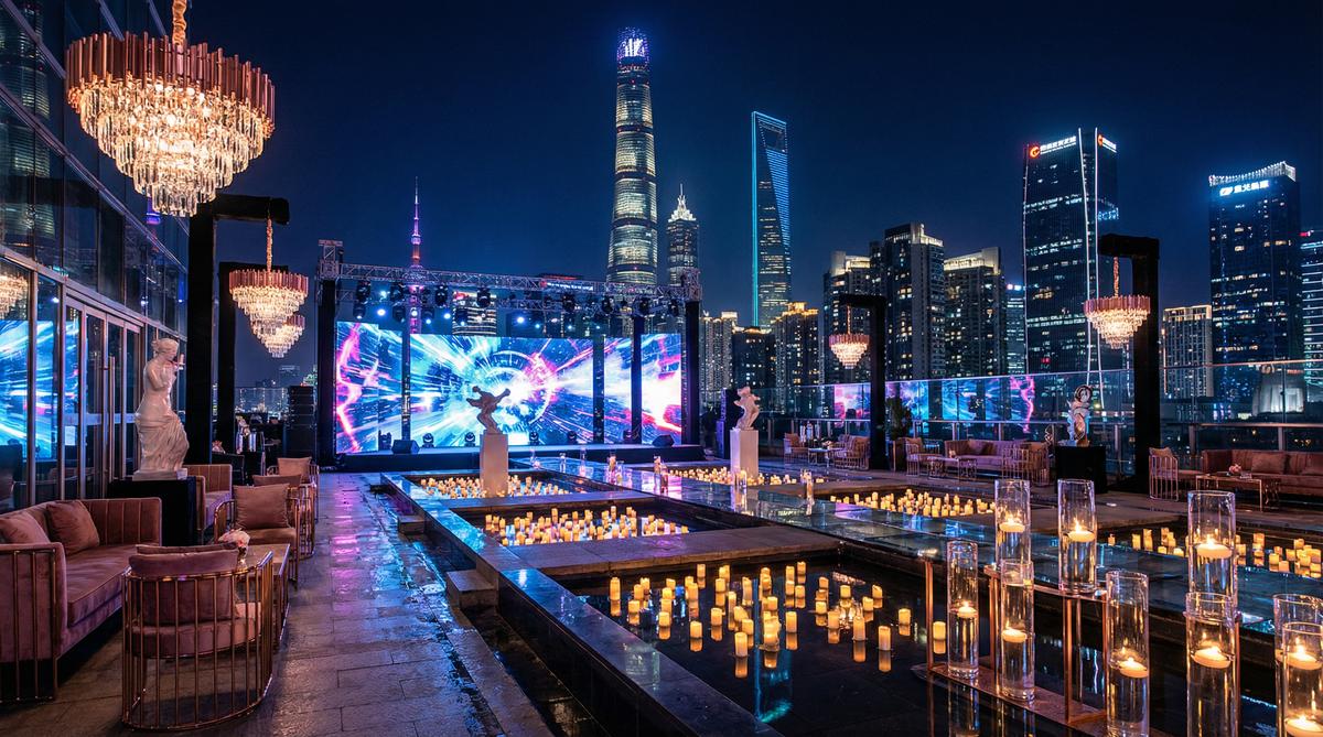 福利导航传媒城市夜景航拍传媒顶层派对实录